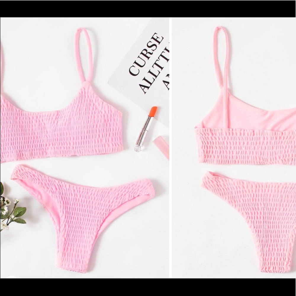 Size S • Smocked Pink Halter Hipster Bikini